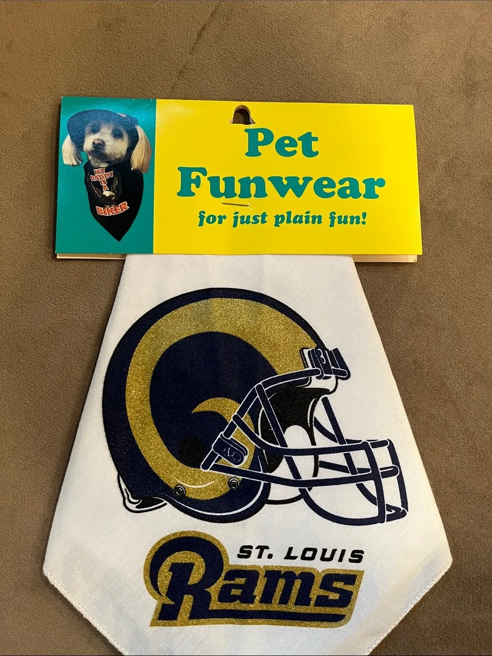St. Louis Rams Pet Bandana - White with Navy & Gold Helmet